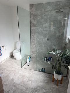Tiled bathroom — before